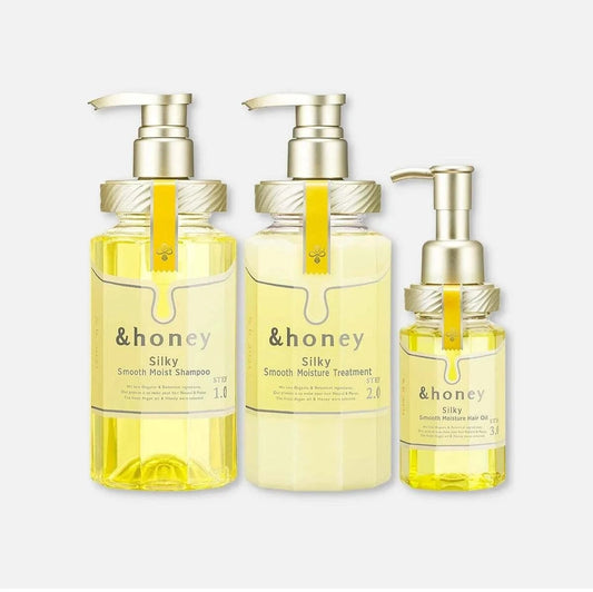 &Honey Silky Smooth Shampoo, Treatment & Hair Oil Set 440ML Each + 100ML