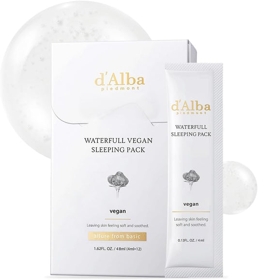 d’Alba Waterfull Vegan Sleeping Pack Night Recovery Gel Mask, Hydrating, Calming & Revitalizing for Glowing Morning Skin, Moisture-Boost Complex for Plump, Radiant Skin (4ml*12ea)