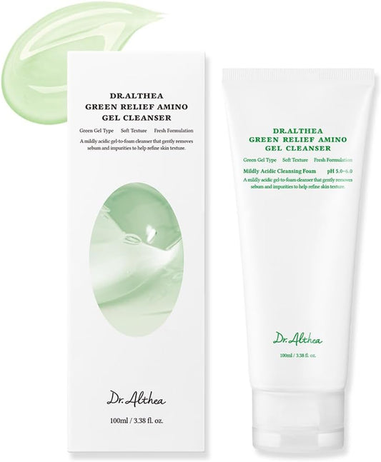Dr.Althea Green Relief Amino Gel Cleanser | Lightweight & Hydrating Makeup Remover | Daily Face Wash with Hyaluronic Acid | Korean Vegan Skincare for All Skin Types | 3.38 Fl Oz