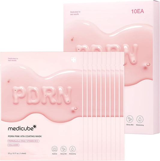 medicube Salmon DNA PDRN Pink Vita Coating Sheet Mask 10EA - Korean sheet mask for glass skin - Luxurious Home care Mask for Hydration, Firming, and Even Skin Tone, Korean skin care (22g 0.77 x 10ea)