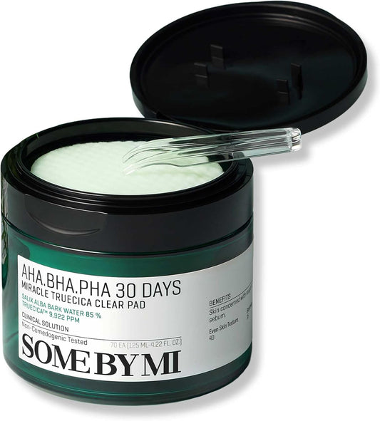 SOME BY MI AHA BHA PHA 30 Days Miracle Truecica Clear Pad – 70 Pads – Korean Exfoliating Centella Face Toner Pads – Gently Clears Impurities, Refines Pores & Smooths Skin Texture – Korean Skin Care