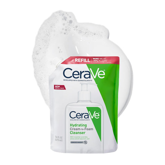 CeraVe Hydrating Cream To Foam Cleanser, Makeup Remover Face Wash For Dry Skin, Foaming Facial Cleanser With Hyaluronic Acid, Normal To Dry Skin, Fragrance Free & Non Comedogenic, 19 Fluid Ounce