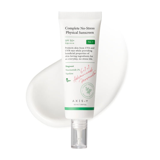 AXIS-Y Complete No-Stress Physical Sunscreen V3 - SPF 50 Mineral Face Sunscreen Moisturizer with 2% Niacinamide, Zinc Oxide for Broad Spectrum Sun Care - Vegan Korean Skin Care -1.69 fl. oz.