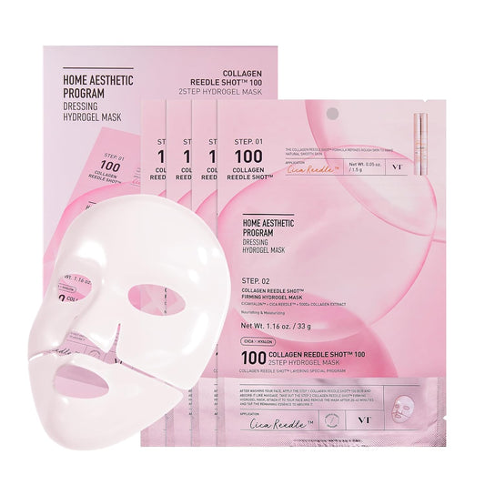 VT COSMETICS Reedle Shot 100 2-Step Hydrogel Mask (34.5g x 4ea), Firming & Elasticity Care, Exosome 500Da, Fine Lines, Hydrating Overnight Melting Mask, Korean Skincare Facial Mask