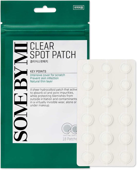 Some By Mi 30 Days Miracle Clear Spot Patch | 18 Counts, 2 Size(10mm 9Counts, 12mm 9Counts) | Invisible Hydrocolloid Skin Trouble & Pimple Patch with No Irritation | Pack of 1