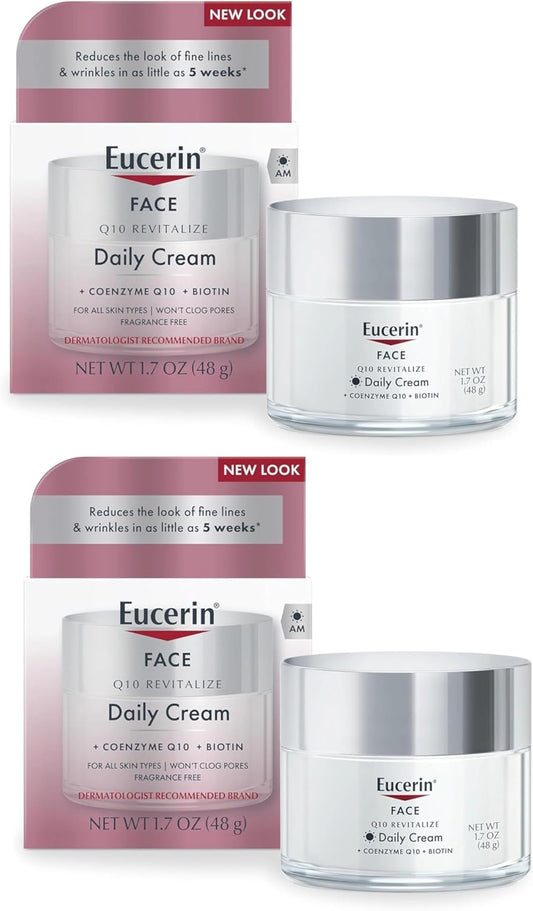 Eucerin Q10 Anti-Wrinkle Face Cream, Unscented Face Cream for Sensitive Skin, 1.7 Oz Jar
