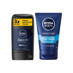 Nivea Men Face Wash Protect & Care Aloe Vera 100ml + Nivea Men Deep Black Carbon Deodorant Stick 50ml