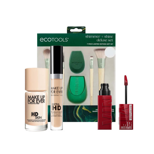 Make Up For Ever HD Foundation, Make Up For Ever Concealer & Maybelline SuperStay Vinyl Ink Lipstick (3-Piece Makeup Set)