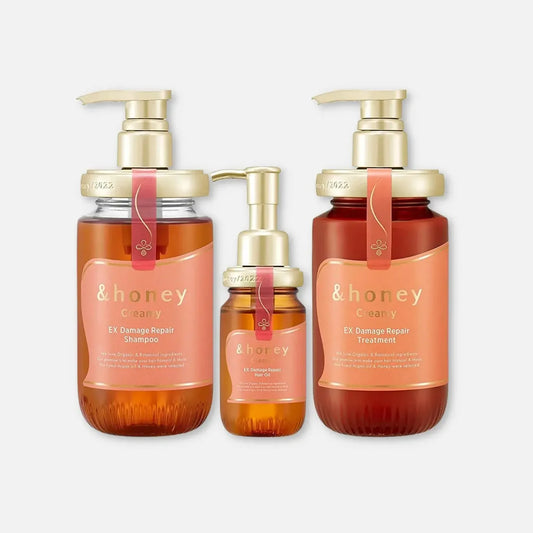 &Honey Creamy EX Damage Repair Shampoo, Treatment & Hair Oil Set 440ML Each + 100ML