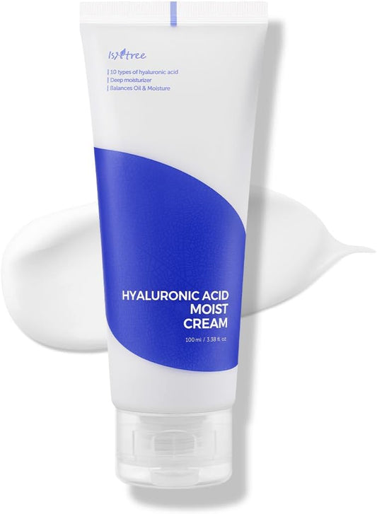 ISNTREE Hyaluronic Acid Moist Cream 100ml, 3.38 fl.oz | Korean Skincare | Deep Hydration for Dry Skin | Balances Oil & Moisture | Lightweight & Non-Greasy | Fragrance-Free
