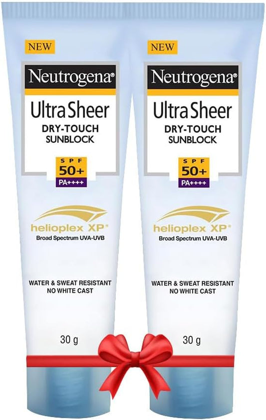 Neutrogena Ultra Sheer Sunscreen SPF 50+ | Broad Spectrum UVA/UVB PA++++ | No White Cast | Water resistant, Ultra light & Non sticky | For Oily, Dry & Sensitive Skin | For Men & Women | 60g ( 30 gm