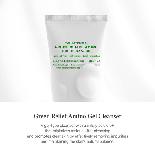 Dr.Althea Green Relief Amino Gel Cleanser | Lightweight & Hydrating Makeup Remover | Daily Face Wash with Hyaluronic Acid | Korean Vegan Skincare for All Skin Types | 3.38 Fl Oz