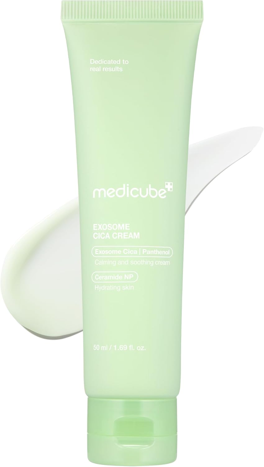 medicube Exosome Cica Tea Tree Cream for Sensitive Skin with Centella Asiatica help reduce redness and breakouts. | Low-irritating, Moisturizing Daily Texture Care | Korean Skincare | 1.7 fl oz