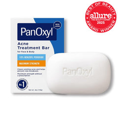 PanOxyl Acne Treatment Bar with 10% Benzoyl Peroxide, Maximum Strength Bar Soap for Face, Chest and Back, Benzoyl Peroxide Soap Body Wash, Vegan, For Acne Prone Skin, 4 oz
