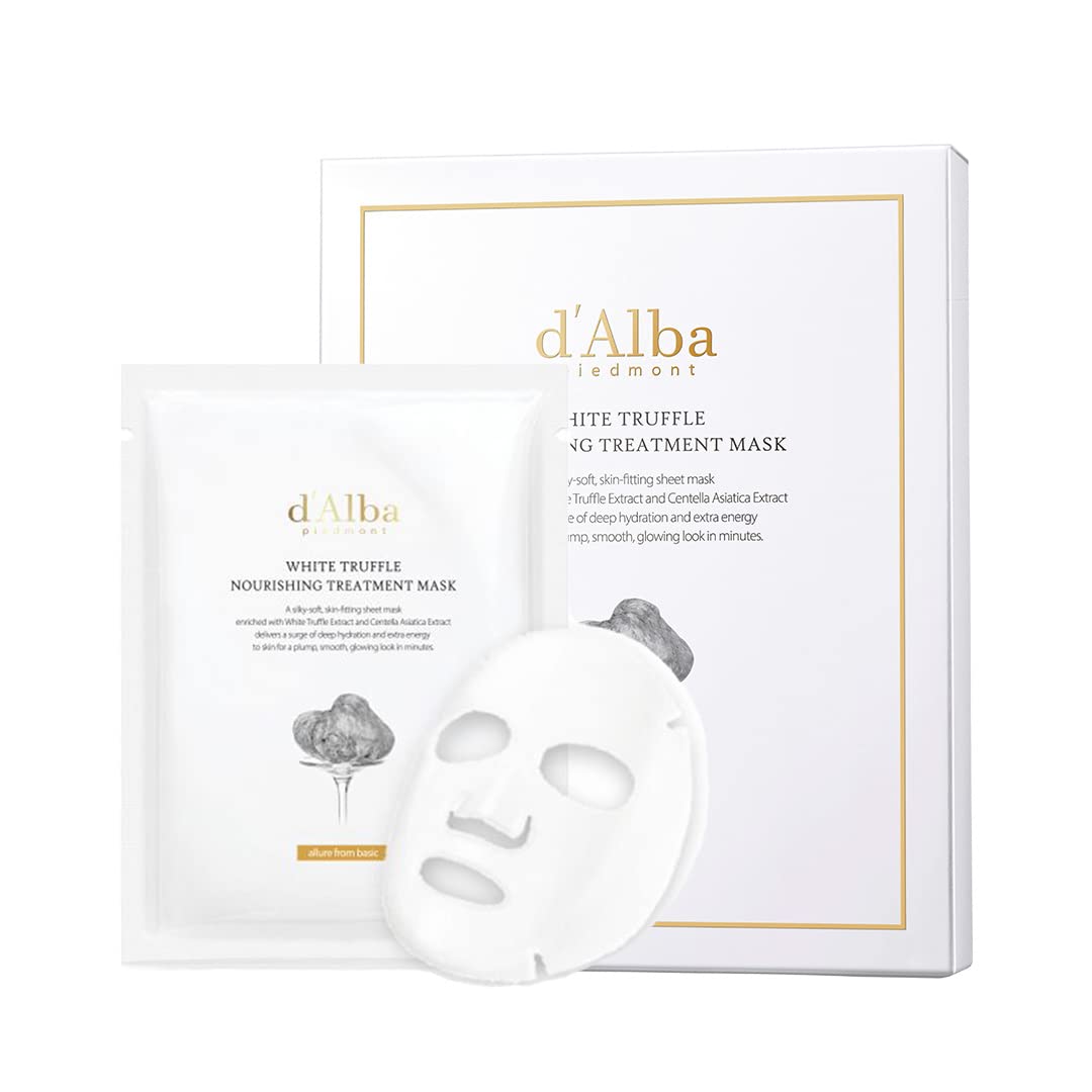 d'alba Piedmont Italian White Truffle Nourishing Mask 5pcs, Vegan Skincare, Nourishing Sheet Mask for Dry and Tired Skin, Deep Hydration, Korean Skin Care (5 Sheets)