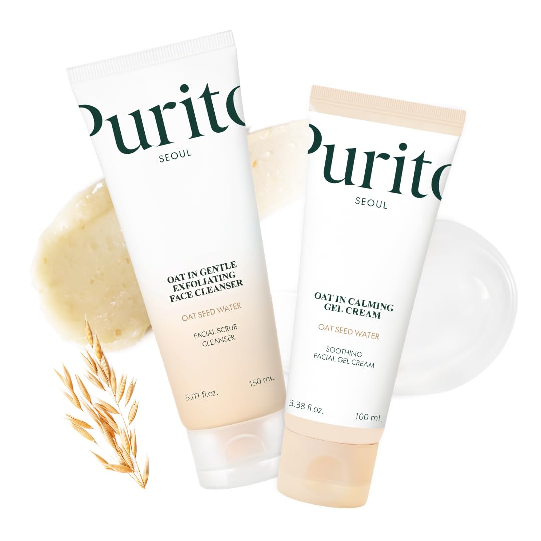 PURITO Oat In Calming Gel Cream, Non-Comedogenic, 77% Oat Seed Water Lightweight Water-Gel Face Moisturizer, Fragrance-Free, Vegan Korean Skincare, Sensitive & Blemish-Prone Skin, 100 mL
