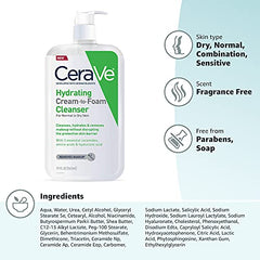 CeraVe Hydrating Cream To Foam Cleanser, Makeup Remover Face Wash For Dry Skin, Foaming Facial Cleanser With Hyaluronic Acid, Normal To Dry Skin, Fragrance Free & Non Comedogenic, 19 Fluid Ounce