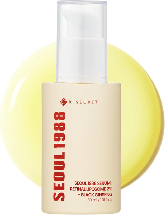 KSECRET SEOUL 1988 Serum : Retinal Liposome 2% + Black Ginseng, 30ml/1.01fl.oz | 58% Black Ginseng Extract with Retinal, Bakuchiol, Vitamin C & 3 Peptides for Wrinkle Care | Korean Skincare |