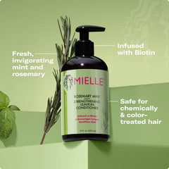 Mielle Organics Rosemary Mint Strengthening Leave In Conditioner for Curly Hair - Hydrating Hair Moisturizer Infused with Biotin to Soften, Protect & Boost Shine (12 Oz)