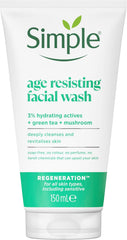 Simple Regeneration Age Resisting Facial Wash with green tea and prebiotic cleanser for revived and revitalised skin 150 ml