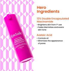 Foxtale 12% Niacinamide Face Serum with Azelaic Acid for Oil Control & Brightening | Reduces Acne Blemishes & Acne Marks | Brightens & Smoothens Skin | Face Serum for Women & Men | 30 ml