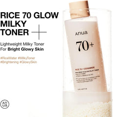 ANUA Rice 70 Glow Milky Toner, for Glass Skin, Rice Water, Niacinamide, Ceramides, Panthenol, Non comedogenic, Fungal Acne Safe, Korean Skin Care, 250ml/8.45fl.oz.