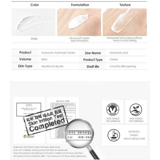 ISNTREE Hyaluronic Acid Mothst Cream Face Moisturizer 80ml (2.71 fl oz) | Facial Night Cream Day Cream 4 with Hyaluronic Acid | Deep Moisturizing, Protects & Nourishes Dry & Sensitive Skin