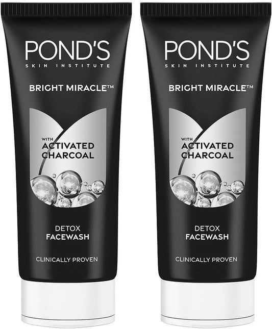 Pond's Pure Bright Face Cleanser with Foam for Hydrated Skin; Activated Charcoal and Green Tea gives Radiant Skin, 100g