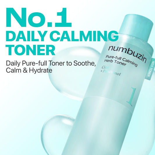 numbuzin No.1 Toner | Pure-Full Calming Herb Toner | Breakouts, Redness, Excess Oil Control, Blackhead Removal | Centella Asiatica, Heartleaf, Licorice Root | Acne-Prone, Sensitive Skin | 300ml