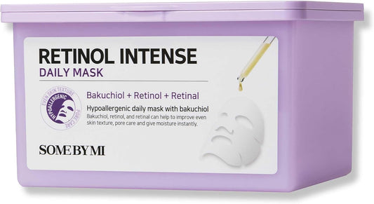 SOME BY MI Retinol Intense Daily Mask - With Bakuchiol + Retinol + Retinal | Improve Even Skin Texture, Pore Care & Instant Moisture | 30 Sheets, 11.8Oz