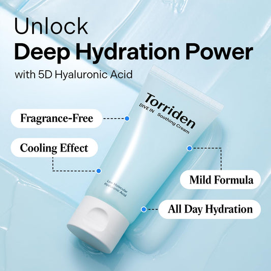 Torriden DIVE IN Hyaluronic Acid Soothing Cream 100ml (Tube) (3.38 fl. oz) + DIVE IN Serum 50ml (1.69 fl. oz) + refill pouch 50ml (1.69 fl. oz)