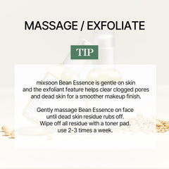 mixsoon Bean Essence-Exfoliating, Hydrating, Fermented Bean Extract, Gentle Formula for Smooth Skin 30ml / 1.01 fl.oz. Korean Glass Skin Care