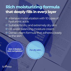 ISNTREE Hyaluronic Acid Moist Cream 100ml, 3.38 fl.oz | Korean Skincare | Deep Hydration for Dry Skin | Balances Oil & Moisture | Lightweight & Non-Greasy | Fragrance-Free