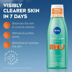 NIVEA Derma Skin Clear Toner (200ml), Cleansing and Hydrating Toner, Salicylic Acid Toner Enriched with Niacinamide to Rebalance the Skin and Remove Impurities, For Blemish-Prone Skin
