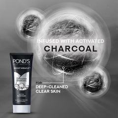 Pond's Pure Bright Face Cleanser with Foam for Hydrated Skin; Activated Charcoal and Green Tea gives Radiant Skin, 100g