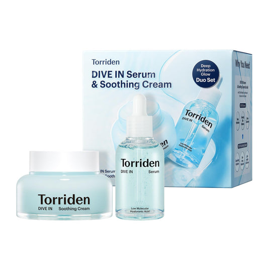 Torriden DIVE IN Serum 1.69 fl.oz. + Soothing Cream (Jar) 3.38 fl.oz. | Hyaluronic Acid Care Set | Deep Hydrating Skin Care to Get Glass Skin