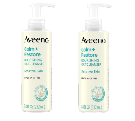 Aveeno Calm + Restore Nourishing Oat Cleanser, Daily Hydrating Facial Cleanser & Face Wash for Sensitive Skin, Non-Foaming, Hypoallergenic, Non-Comedogenic, Fragrance-Free, with Feverfew, 7.8 fl oz