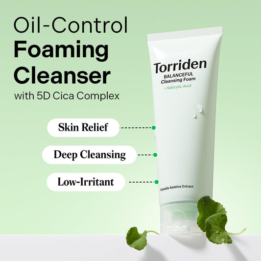Torriden BALANCEFUL Pore Cleansing Foam 150ml (5.07 fl.oz.) | Mildly Exdfoliates and Refines Pores | Salicylic Acid, BHA, PHA, 5D CICA