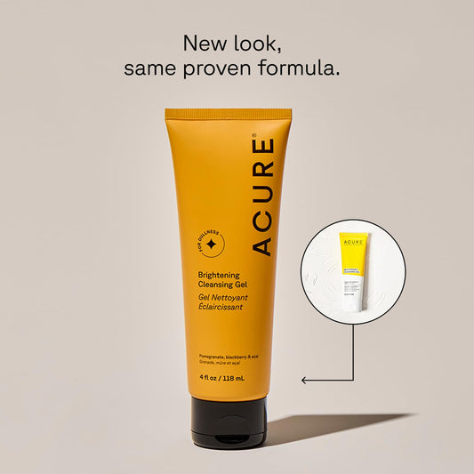 Acure Brightening Cleansing Gel - Vegan Face Scrub, Gentle Facial Cleanser for Radiant Skin with Pomegranate, Blackberry & Acai Infused, Antioxidant-Rich Formula for All Skin Types - 4 fl oz