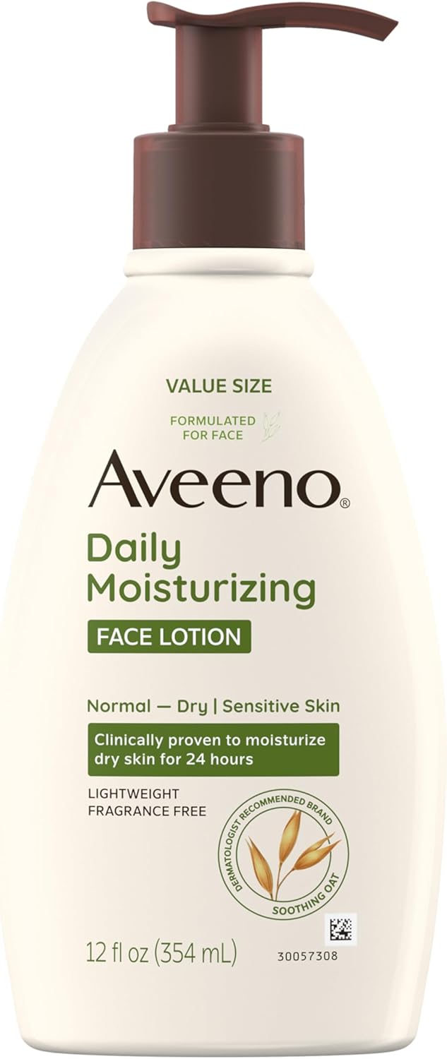 Aveeno Daily Moisturizing Fragrance-Free Prebiotic Oat Face/Facial Cream Clinically Proven to Moisturize Dry Skin for 24 Hours, Paraben-, Fragrance- & Dye-Free, 5 oz
