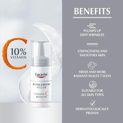Eucerin Hyaluron Filler Anti-Aging Face Serum Vitamin C Booster with Hyaluronic Acid, Plumps up Deep Wrinkles, For Fresh and Radiant Skin, Suitable for All Skin Types, 8ml