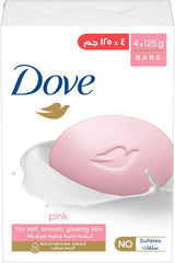DOVE Beauty Cream Soap Bar, for all skin types, Pink, bar with ¼ moisturizing cream, 125g, Pack of 4