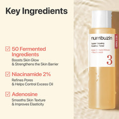 numbuzin No.3 Super Glowing Essence Toner, Fermented Toner for Skin Glow & Texture, Bifida, Niacinamide, Hydrating, Radiance-Boosting Essence, Zero Pore Care, 6.76 fl oz (200ml)