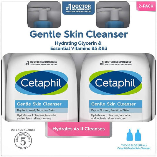 Cetaphil Hypoallergenic Gentle Skin Cleanser, Dry to Normal Sensitive Skin, Paraben, Oil and Fragrance Free, 20 Fluid Ounce, 2 Count