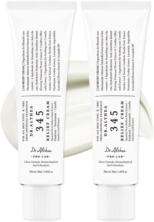 Dr.Althea 345 Relief Cream | Daily Face Moisturizer | Blemish Relief Care | Soothing Recovery & Moisture with Niacinamide, Panthenol | Korean Vegan Skin Care for All Skin Types | 1.7 Fl Oz (Pack of 2)
