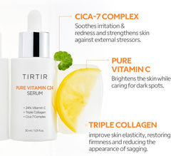 TIRTIR Pure Vitamin C 24% Face Serum – Dark Spot Remover for Sensitive Skin with Collagen Anti Aging Even out Skin Tone Non irritation tested, Wrkinkles, Korean Mild Vita C Facial Serum 1.01 Fl Oz