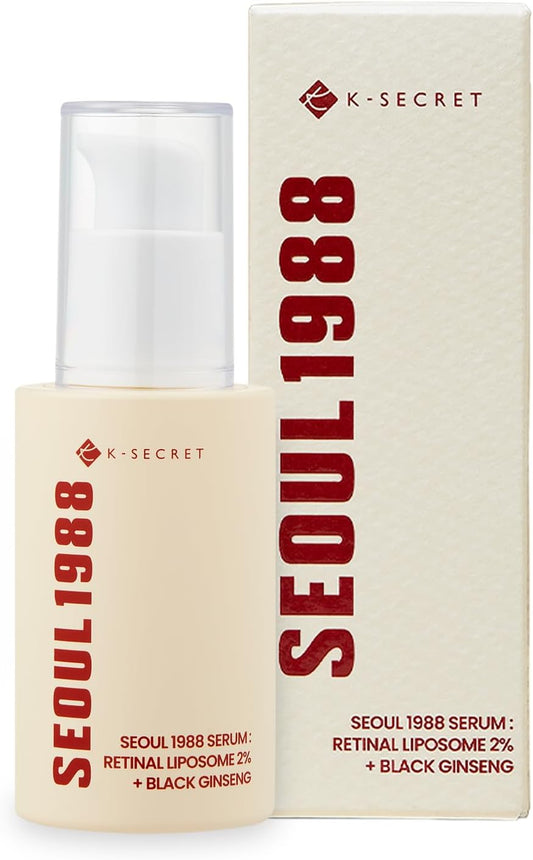 K-SECRET SEOUL 1988 Retinal Serum: 2% Retinal Liposome Black Ginseng Niacinamide Bakuchiol Vitamin C & 3 Peptides for Wrinkle Care Anti Aging - Korean Skincare Fragrance Paraben Cruelty Free 30mL