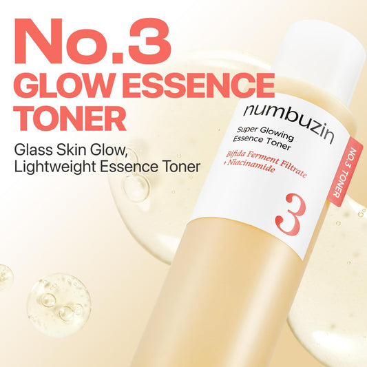 numbuzin No.3 Super Glowing Essence Toner, Fermented Toner for Skin Glow & Texture, Bifida, Niacinamide, Hydrating, Radiance-Boosting Essence, Zero Pore Care, 6.76 fl oz (200ml)