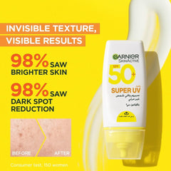 Garnier Skin Active Invisible Serum Sunscreen Vitamin C SPF50+ PA++++, for Men and Women, UVA, UVB and long UVA, lightweight and invisible on skin, non-greasy and non-oily, 30 ml