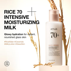 ANUA Rice 70 Intensive Moisturizing Milk, Lotion for Deep Hydration and Nourishing, Glowy Glass Skin, Rice Water, Niacinamide, Ceramides, Lightweight, Korean Skincare, 150ml/ 5.07 fl.oz.